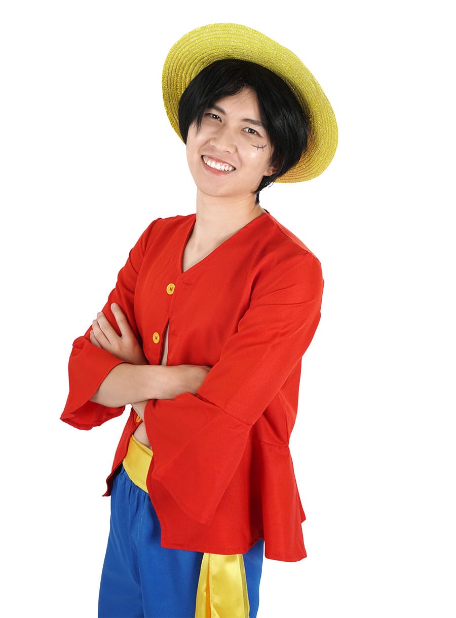 Monkey D. Ruffy Cosplay Kostüm nach 2-jähriger Trennung mit Hemd, Hose und Hut, Größen: S - XXL