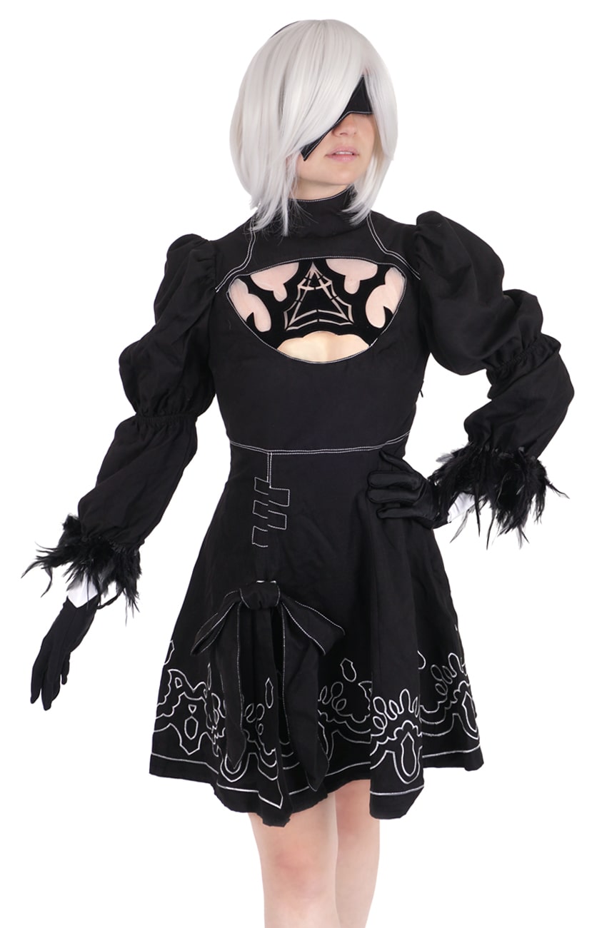 YorHa Modell B Nr. 2 Kostüm, Kleid mit Perücke für NieR: Automata Fans, Größen: S - L