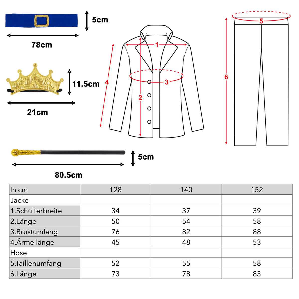 Kaiser Franz - Prinz Kinderkostüm mit Uniform und Zepter - Gr. 128–152 - CoolChange
