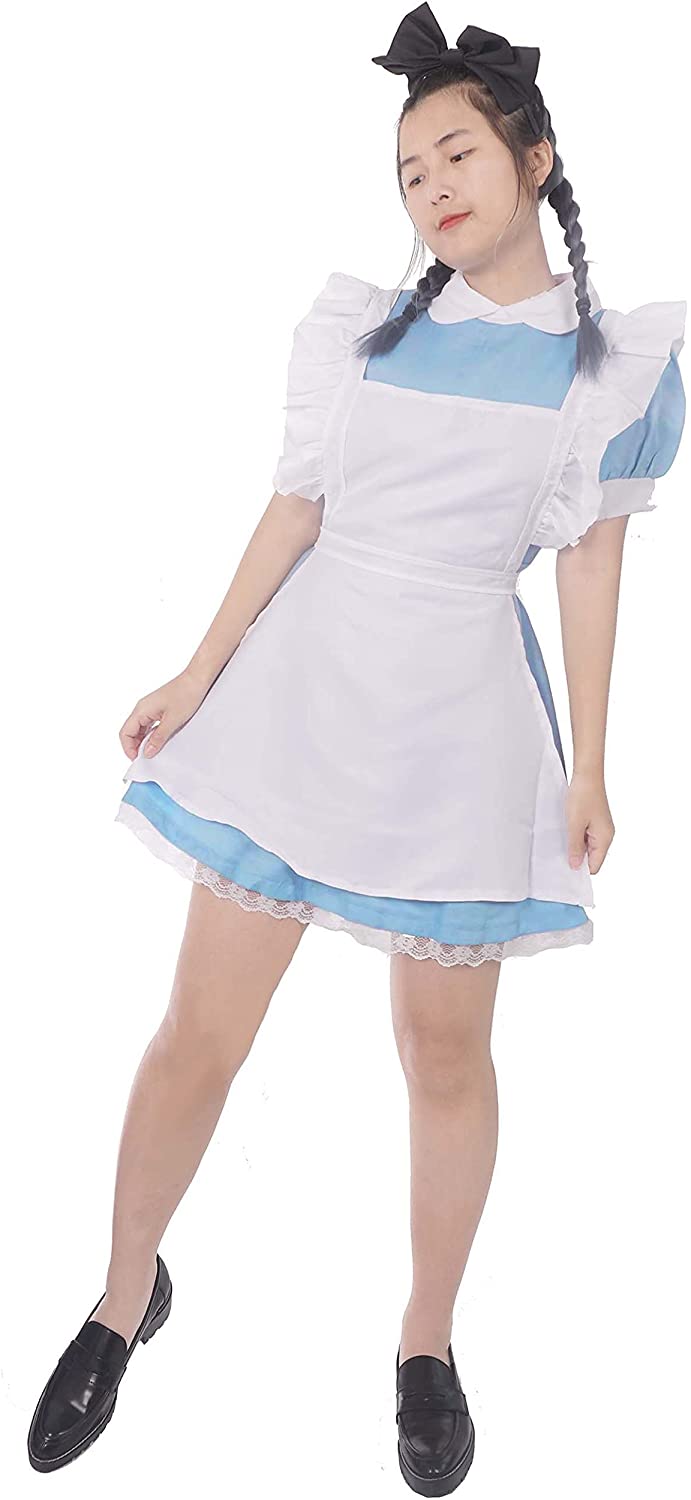 Dienstmädchen Cosplay Kostüm, Kleid mit Schürze und Haarreifen, Größen: S - XL