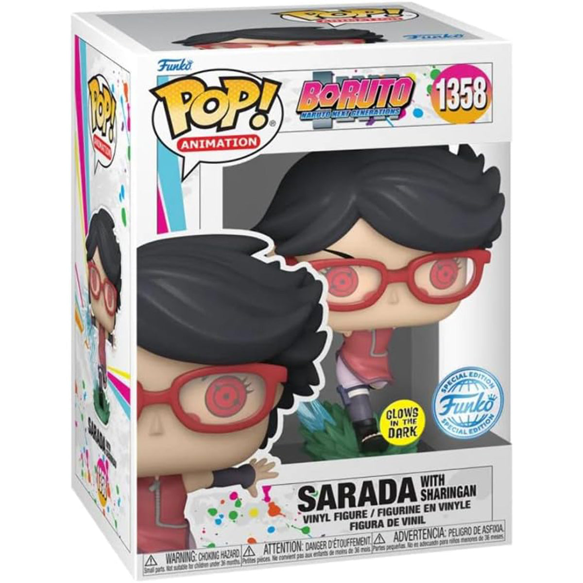 Funko POP! Animation Sarada Uchiha mit Sharingan & Chidori, Naruto Sammelfigur 1358 9,5 cm, Glow-Effekt
