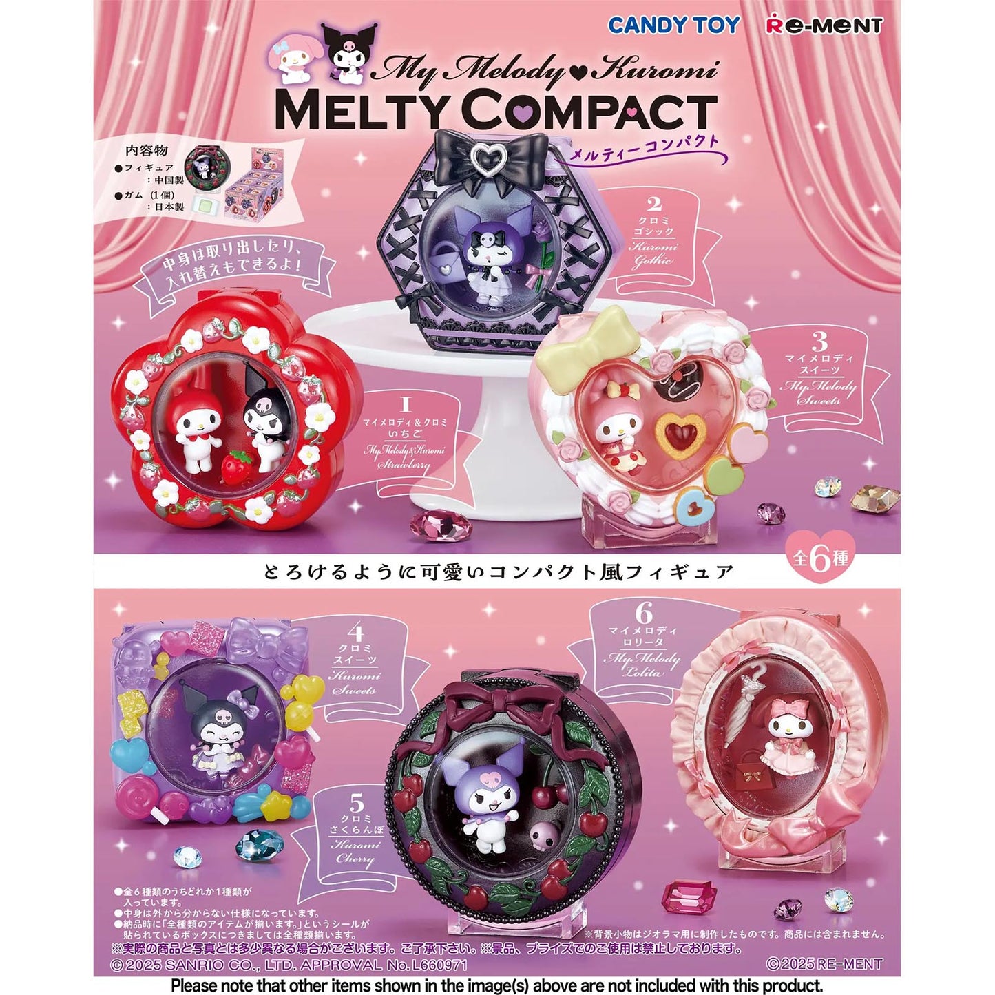 Re-Ment - Sanrio - My Melody Kuromi Melty Compact - Blindbox Figur - 5cm - Einzelbox