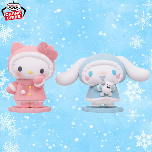 Sanrio - Hello Kitty oder Cinnamoroll - Fluffy Puffy Figur (Winter Ver.) - Einzelbox - Zufallsauswahl