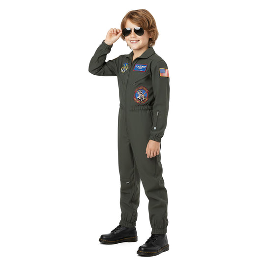 Kampfpilot - Fliegerkombi Kinderkostüm Olivgrün - Gr. 120–150 - CoolChange