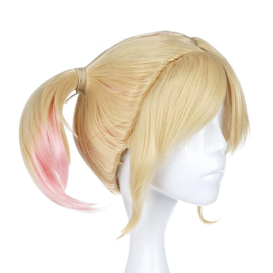 Harley Quinn - Cosplay Perücke Blond mit seitlichen Zöpfen, Spitzen Pink und Hellblau - 25 cm - CosplayStudio