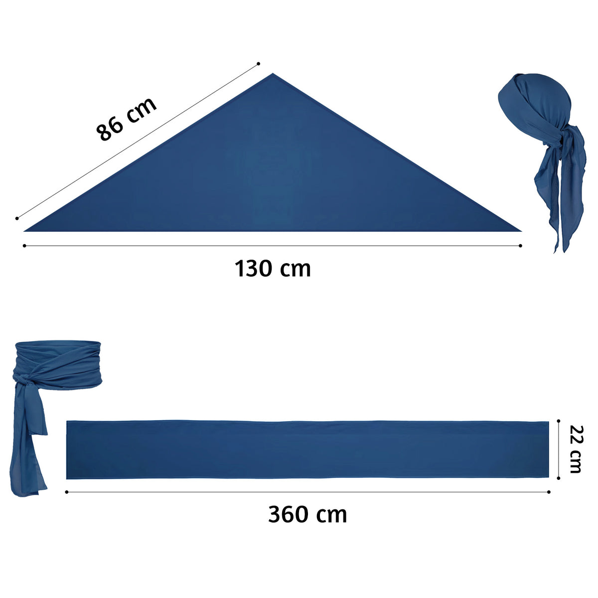 Pirat - Kostüm Set mit Kopftuch, Schärpe & Augenklappe - Blau oder Braun - CoolChange