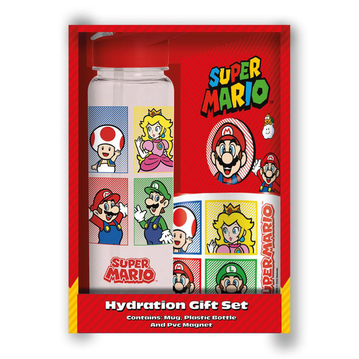 Super Mario (4 Colour) - Geschenkset (315 ml Tasse, 700 ml Trinkflasche & Magnet) - V2 - Pyramid International
