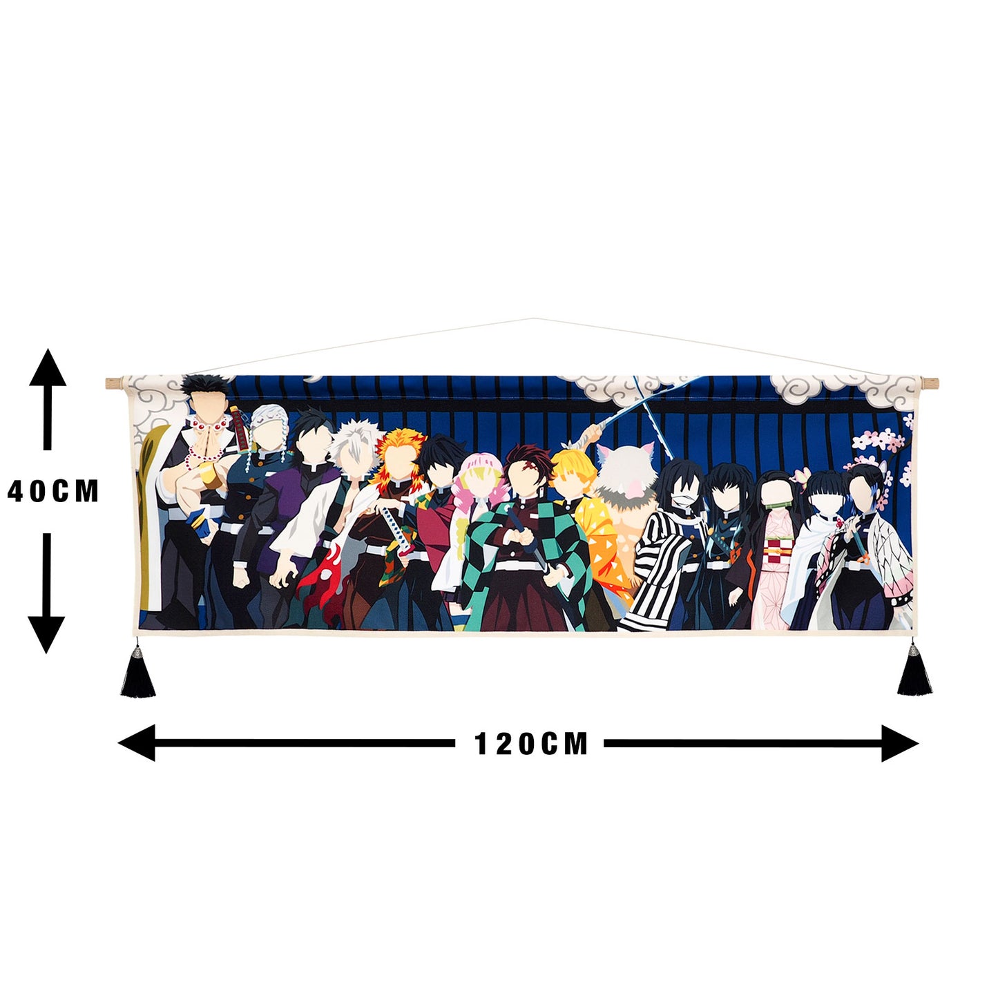 Demon Slayer Rollbild, Kimetsu no Yaiba Kakemono, Tanjiro und Säulen Wandbild, Anime Deko, 120x40cm