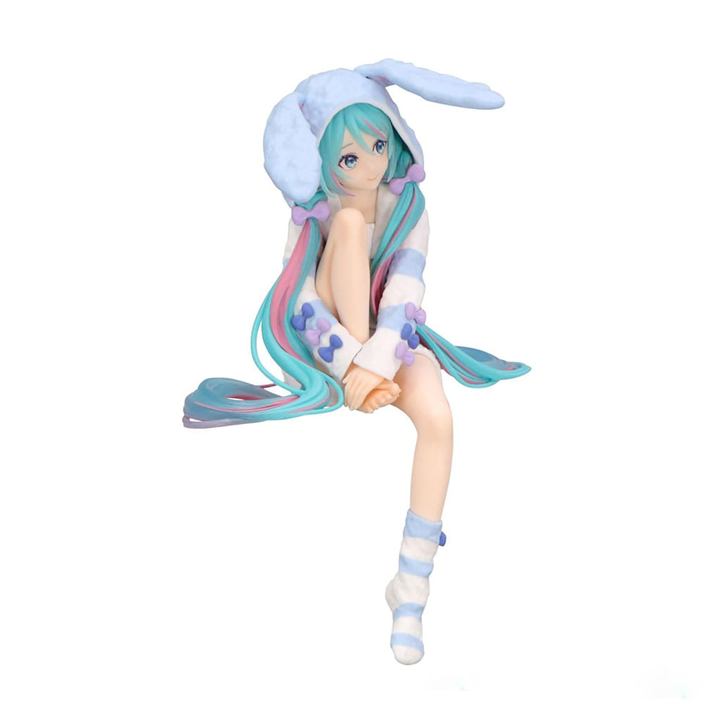 Furyu Hatsune Miku Noodle Stopper PVC Statue Hatsune Miku Rabbit Ear Hood Pajama Blue Color Ver. 14 cm