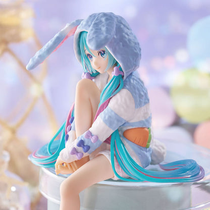 Furyu Hatsune Miku Noodle Stopper PVC Statue Hatsune Miku Rabbit Ear Hood Pajama Blue Color Ver. 14 cm