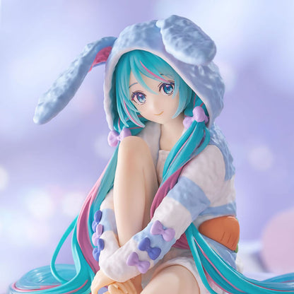 Furyu Hatsune Miku Noodle Stopper PVC Statue Hatsune Miku Rabbit Ear Hood Pajama Blue Color Ver. 14 cm