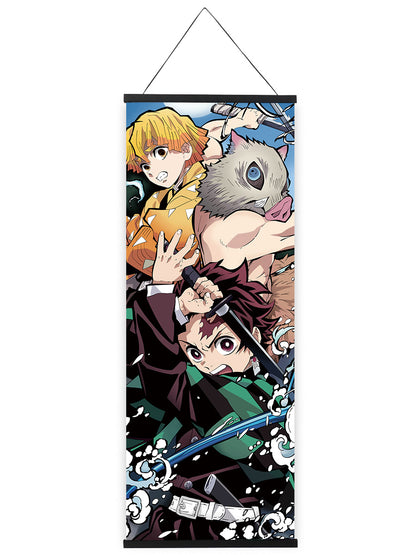 Kimetsu no Yaiba Rollbild aus Stoff, Kakemono 105x40cm, Demon Slayer Wandbild, Tanjiro, Nezuko, Inosuke, Zenitsu etc.