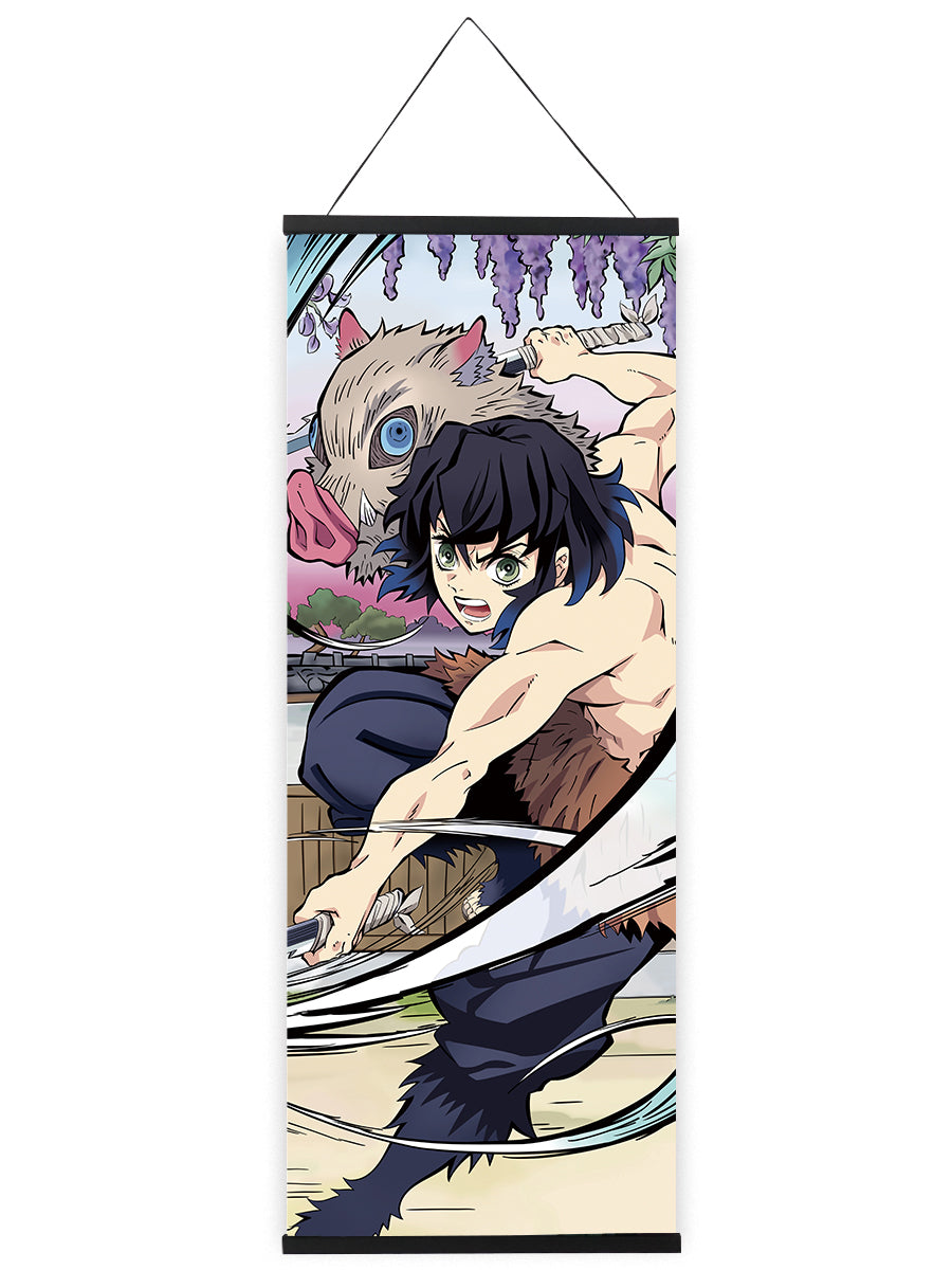 Kimetsu no Yaiba Rollbild aus Stoff, Kakemono 105x40cm, Demon Slayer Wandbild, Tanjiro, Nezuko, Inosuke, Zenitsu etc.