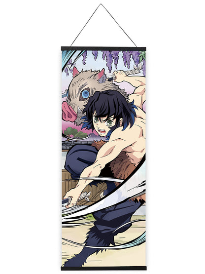 Kimetsu no Yaiba Rollbild aus Stoff, Kakemono 105x40cm, Demon Slayer Wandbild, Tanjiro, Nezuko, Inosuke, Zenitsu etc.