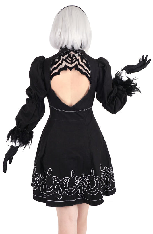 YorHa Modell B Nr. 2 Kostüm, Kleid mit Perücke für NieR: Automata Fans, Größen: S - L