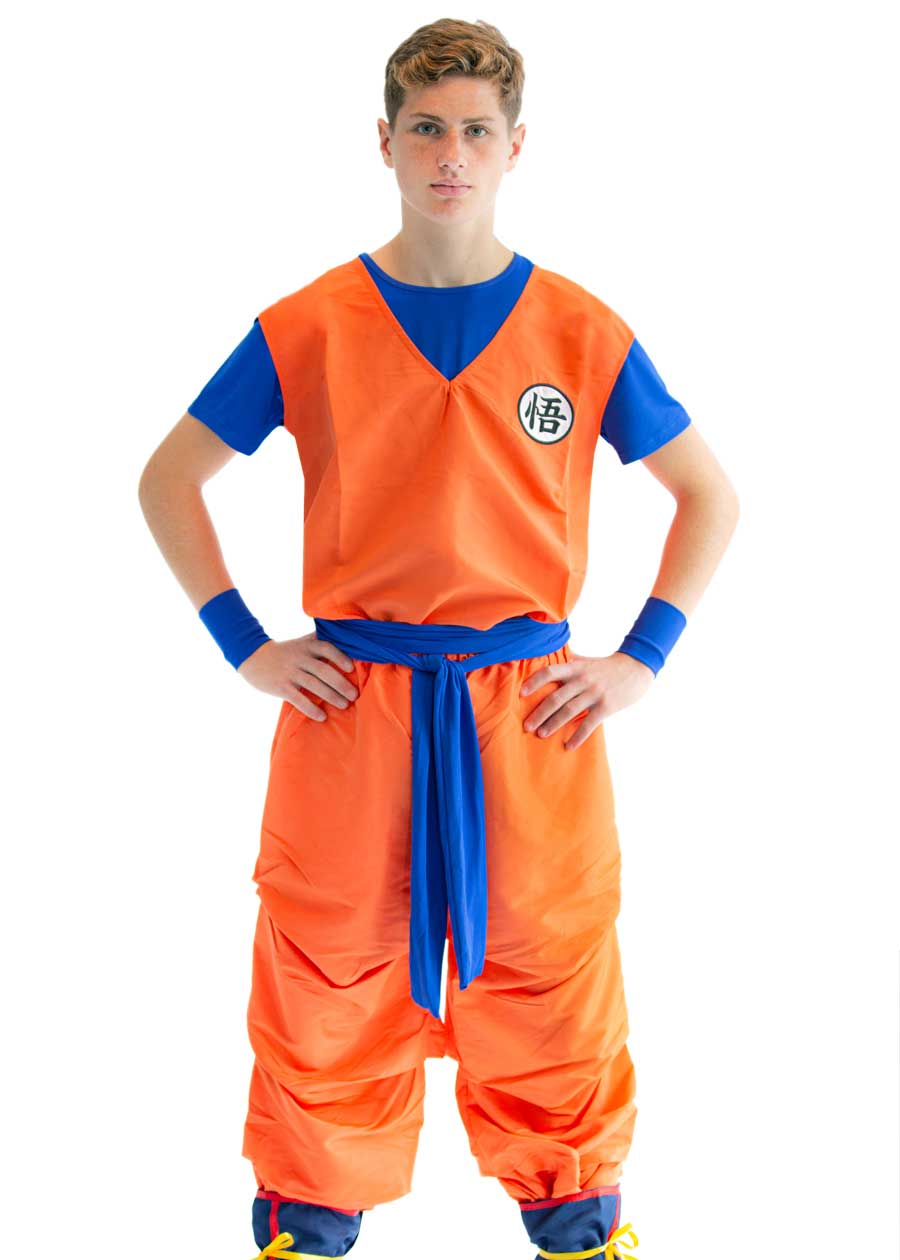 3-teiliges Cosplay Kostüm von Son Goku mit GO Zeichen, Größen: S - XL