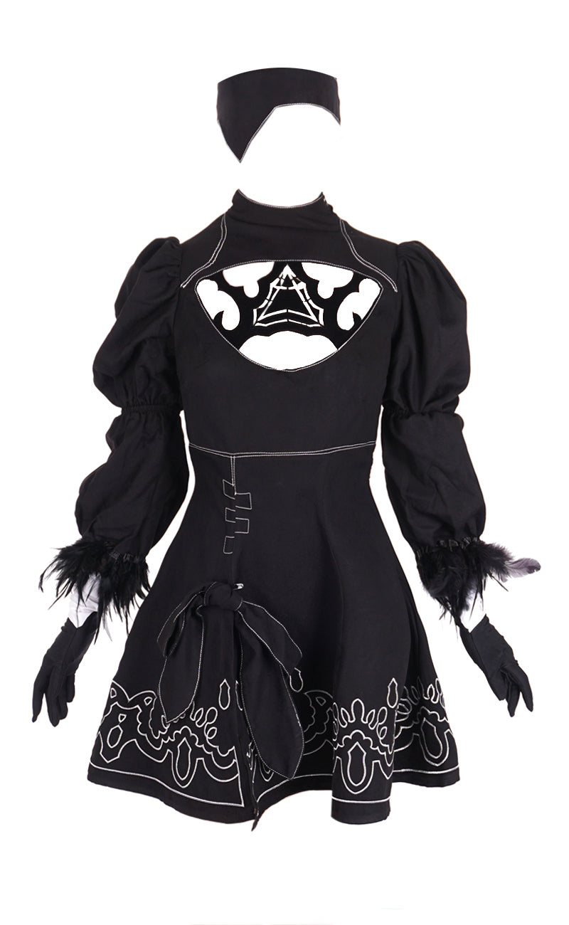 YorHa Modell B Nr. 2 Kostüm, Kleid mit Perücke für NieR: Automata Fans, Größen: S - L