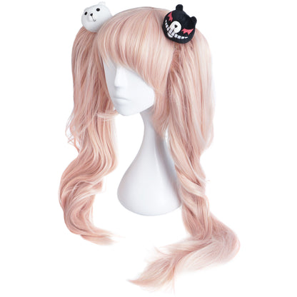 Perücke von Junko Enoshima für Danganronpa Fans, Cosplay Wig mit Monokuma Haarspangen, Rosa