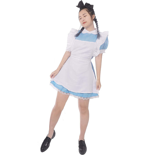 Dienstmädchen Cosplay Kostüm, Kleid mit Schürze und Haarreifen, Größen: S - XL