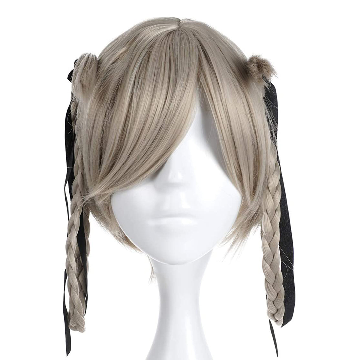 Cosplay Perücke von Kirari Momobami für Kakegurui Fans, Silberblond mit geflochtenen Zöpfen