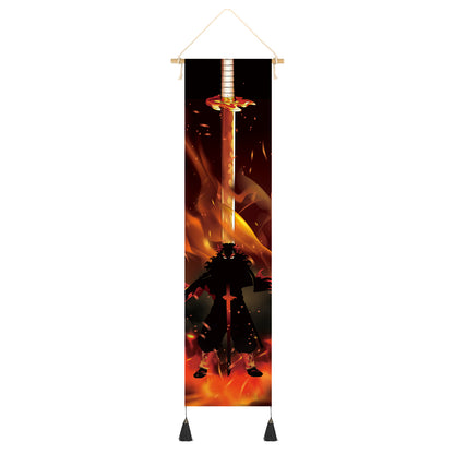 Kimetsu no Yaiba Rollbild aus Stoff mit Schattenriss & Katana, Demon Slayer Kakemono 142x33cm, Inkl. Haken, Motive: Zenitsu, Giyu, Tanjiro & Nezuko, Kyojuro, Inosuke