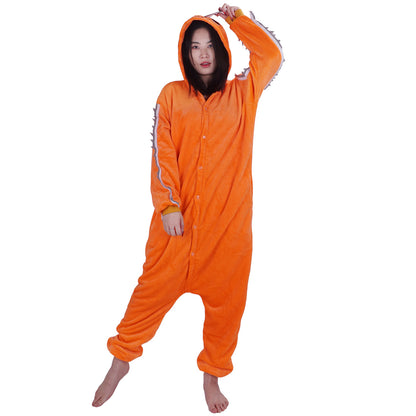 Pochita Kigurumi, Cosplay Kostüm für Chainsaw Man Fans, Pyjama Orange, Größe: M - L