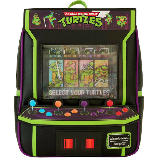 Loungefly Nicklodeon - Teenage Mutant Ninja Turtles  Rucksack, veganes Leder, Vintage Arkaden, 40-jähriges Jubiläum, bedrucktes Innenfutter