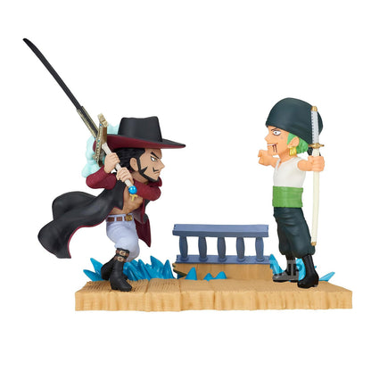 Banpresto BP88603P One Piece World Collectable Roronoa Log Stories Zoro Vs Dracule Mihawk Figur 7 cm