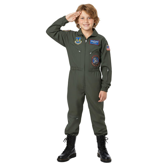 Kampfpilot - Fliegerkombi Kinderkostüm Olivgrün - Gr. 120–150 - CoolChange