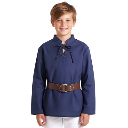Mittelalter - Kinder Tunika mit Schnürung & Gürtel - Blau - Gr. 128–152 - CoolChange