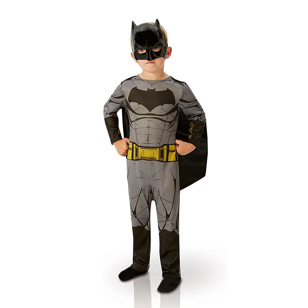 Batman Kinderkostüm, Dawn of Justive Overall mit Umhang, Superheld Verkleidung, 128 cm