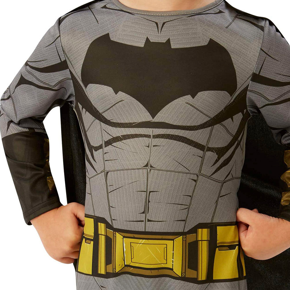 Batman Kinderkostüm, Dawn of Justive Overall mit Umhang, Superheld Verkleidung, 128 cm