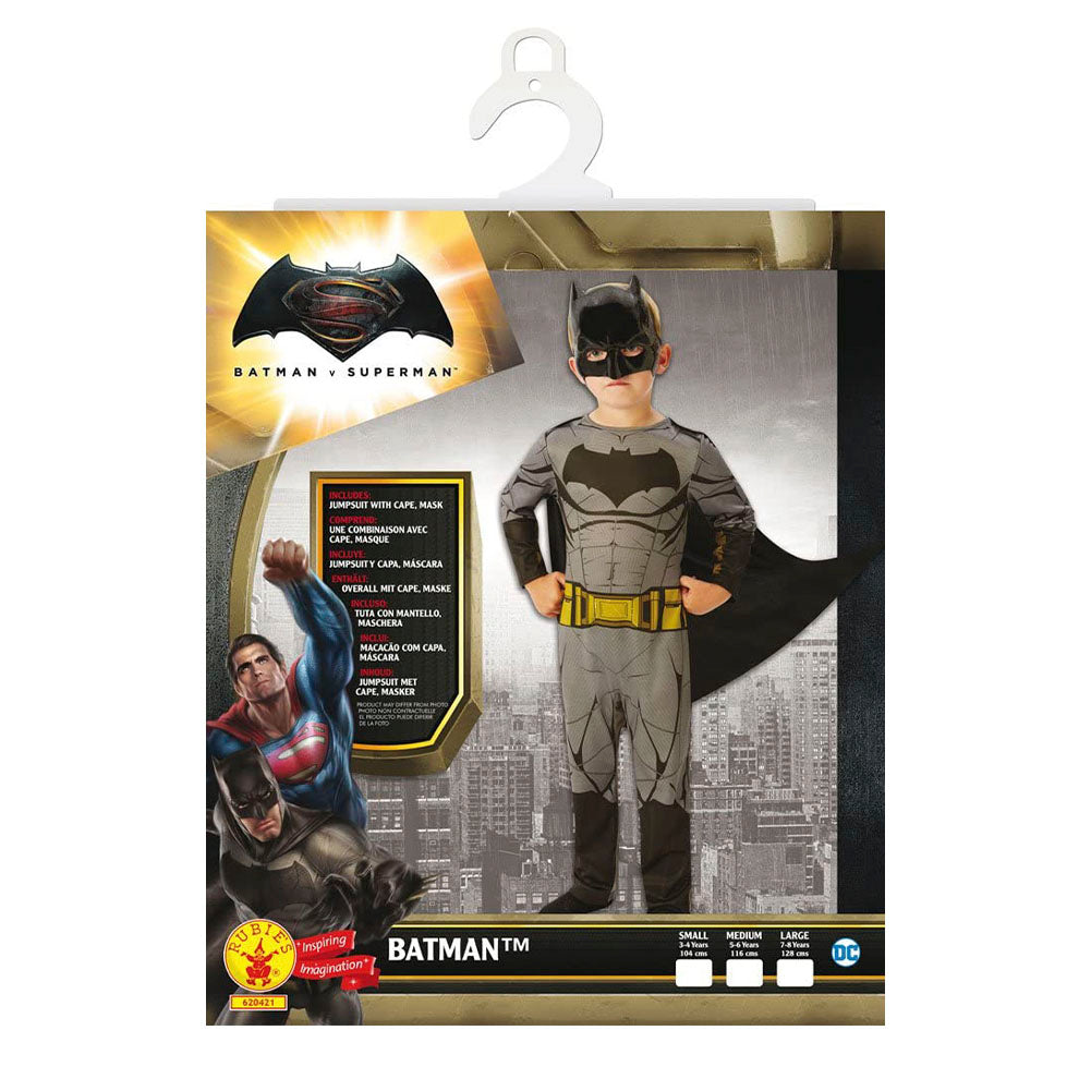 Batman Kinderkostüm, Dawn of Justive Overall mit Umhang, Superheld Verkleidung, 128 cm