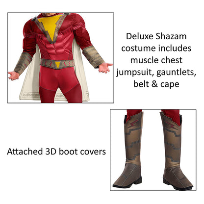 Shazam Deluxe Cosplay, Superheld Anzug Kostüm, Captain Marvel Overall, Größe M – XL