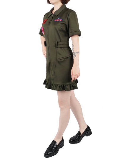 Fliegerkombi Kleid, Kampfpiloten Overall Damen Kostüm, Olivegrün, Größen: S - L