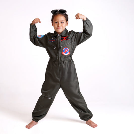 Kinder Fliegerkombi für kleine Piloten, Kampfpiloten Overall Kinderkostüm, Größen: 120 - 150