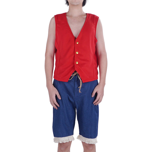 Monkey D. Ruffy Kostüm, Realverfilmung Verkleidung, Weste & Hose, Größe: S - XL