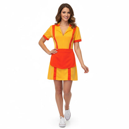Caroline & Max Kostüm für 2 Broke Girls Fans, Diner Uniform mit Schürze, Größen: S - XL