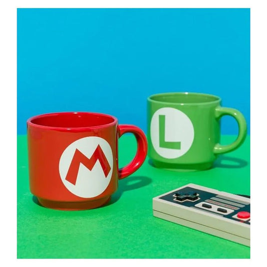 Super Mario - Mario & Luigi Initialen - Stapelbares Tassen-Set (2er Pack) - Keramik