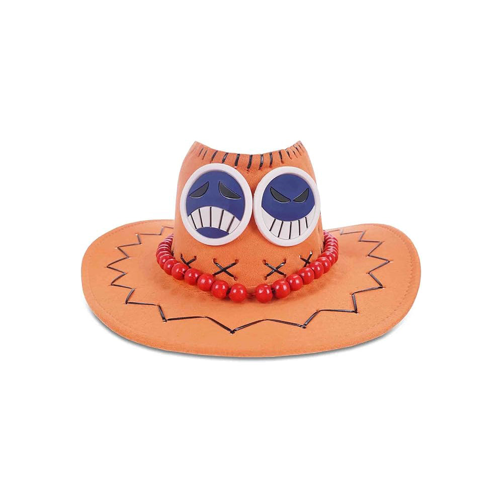 One Piece - Portgas D. Ace Cowboyhut – Cosplay Hut mit Perlenschnur und Smileys - 37 cm
