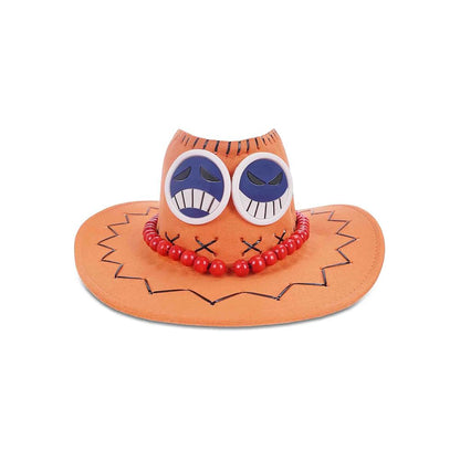 One Piece - Portgas D. Ace Cowboyhut – Cosplay Hut mit Perlenschnur und Smileys - 37 cm