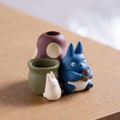Mein Nachbar Totoro - Mittlerer & Kleiner Totoro mit Pilz – 3D Mini-Figur & Stiftehalter / Organizer - 4,5cm - Ensky