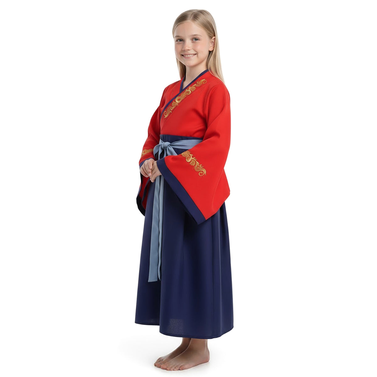 Mulan - Traditionelles Hanfu Kleid - Kinderkostüm mit Gürtel - Gr. 110-150