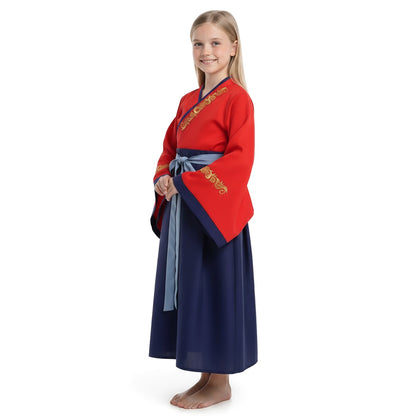 Mulan - Traditionelles Hanfu Kleid - Kinderkostüm mit Gürtel - Gr. 110-150