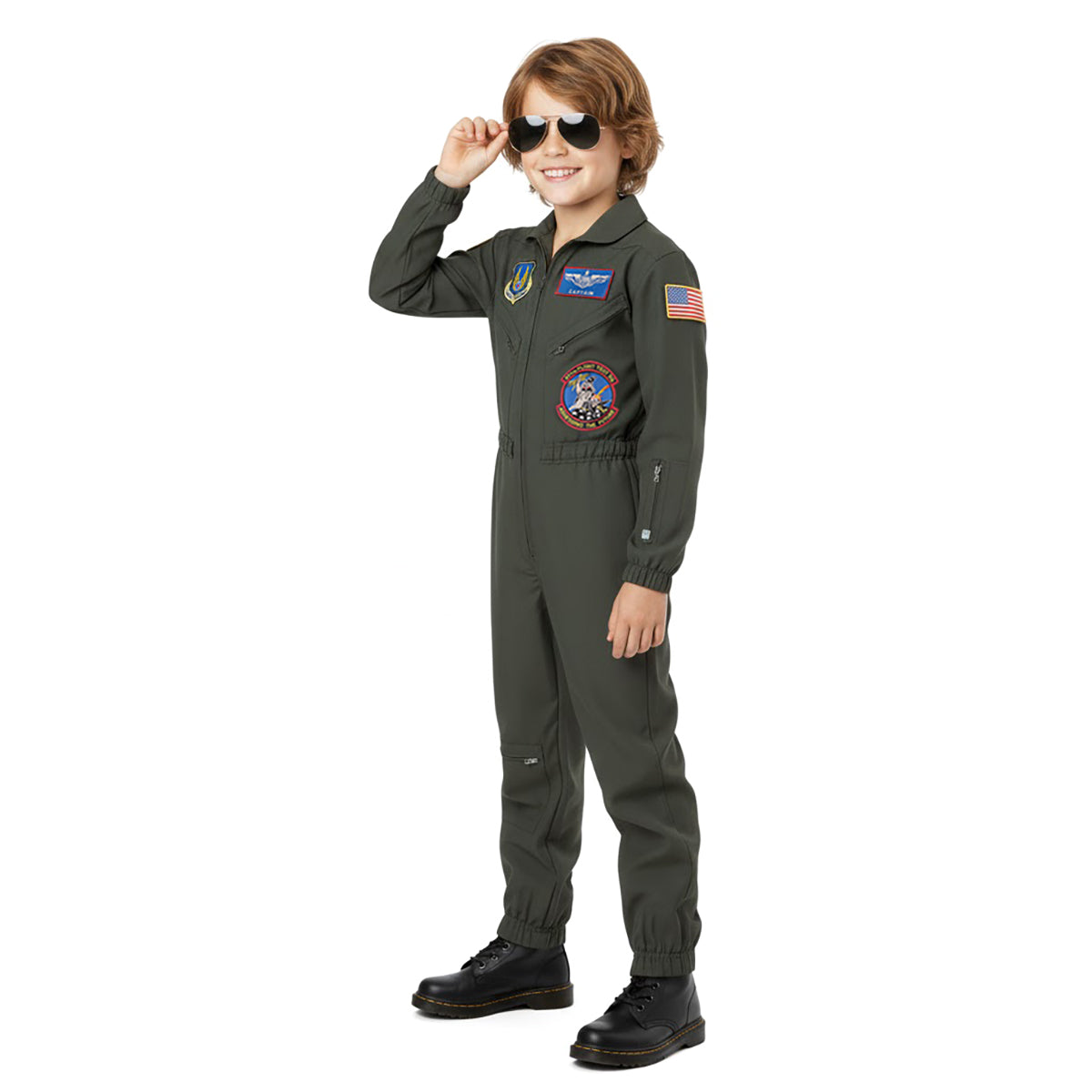 Kampfpilot - Fliegerkombi Kinderkostüm Olivgrün - Gr. 120–150 - CoolChange