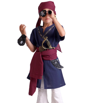 Pirat - Kinderkostüm Set mit Kopftuch, Schärpe & Zubehör - Schwarz, Rot, Weinrot - CoolChange