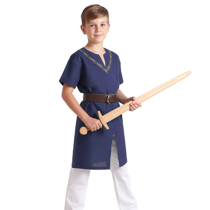 Wikinger - Kinder Tunika Kurzarm mit Ornamentkragen & Gürtel - Blau - Gr. 128–152 - CoolChange