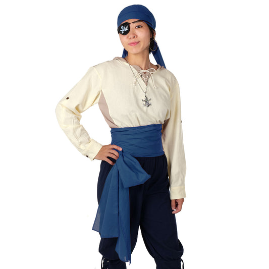 Pirat - Kostüm Set mit Kopftuch, Schärpe & Augenklappe - Blau oder Braun - CoolChange