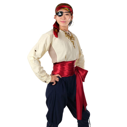 Pirat - Kostüm Set mit Satin-Schärpe, Kopftuch & goldener Halskette - Rot oder Schwarz - CoolChange