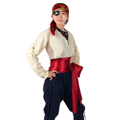 Pirat - Kostüm Set mit Satin-Schärpe, Kopftuch & Totenkopf-Spitzenhalskette - Rot oder Schwarz - CoolChange
